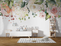 Soft pastel floral design with roses and greenery.