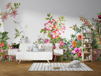 Vibrant botanical wallpaper with colorful floral details.