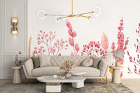 Floral watercolor wallpaper with dried ears and blossoms.