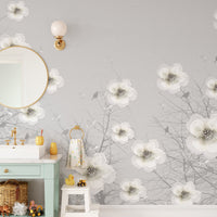 Gray 3D Flowers Wallpaper Murals - Giffywalls