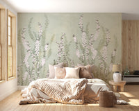 Elegant floral cascade on green wallpaper