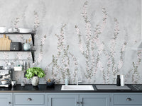 White concrete backdrop with floral branches