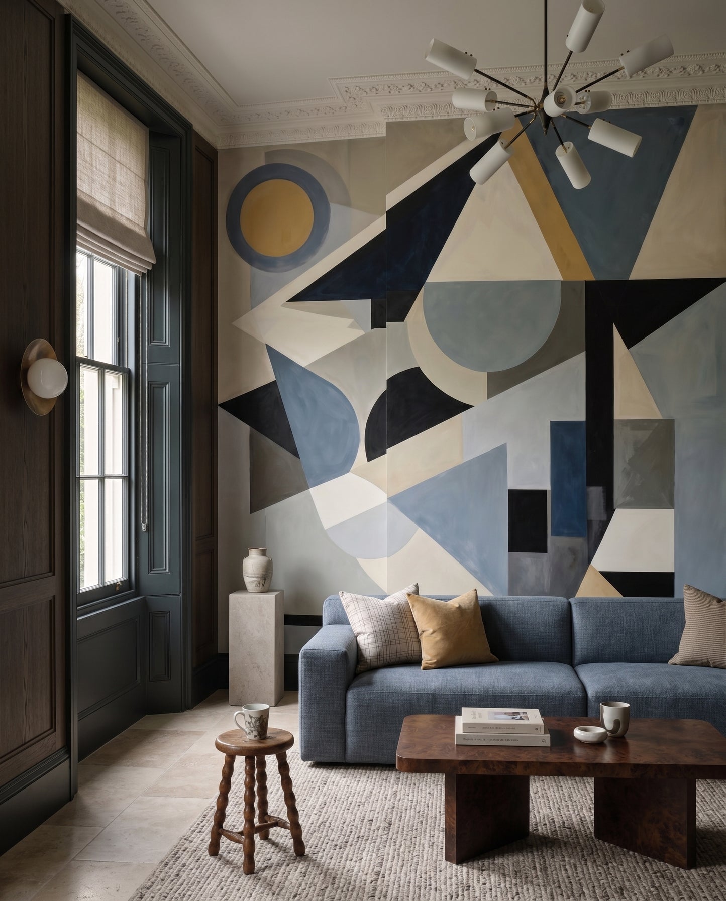 Geometric wall mural with balanced arrangement of circles, triangles and rectangles., GD10360