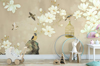 Stick on magnolia flower wallpaper