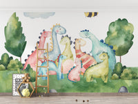 Playful watercolor dinosaur wallpaper