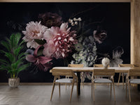 Dark vintage wallpaper with floral bunch decor