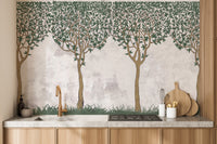 Green Foliage on Concrete Wall Mural