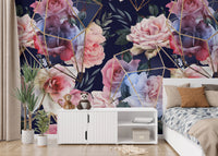 Gold Line Floral Wallpaper