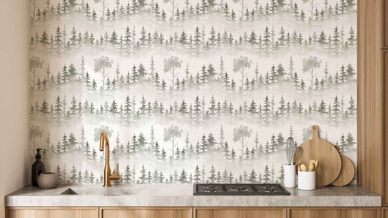 Tropical-inspired snowy forest wallpaper
