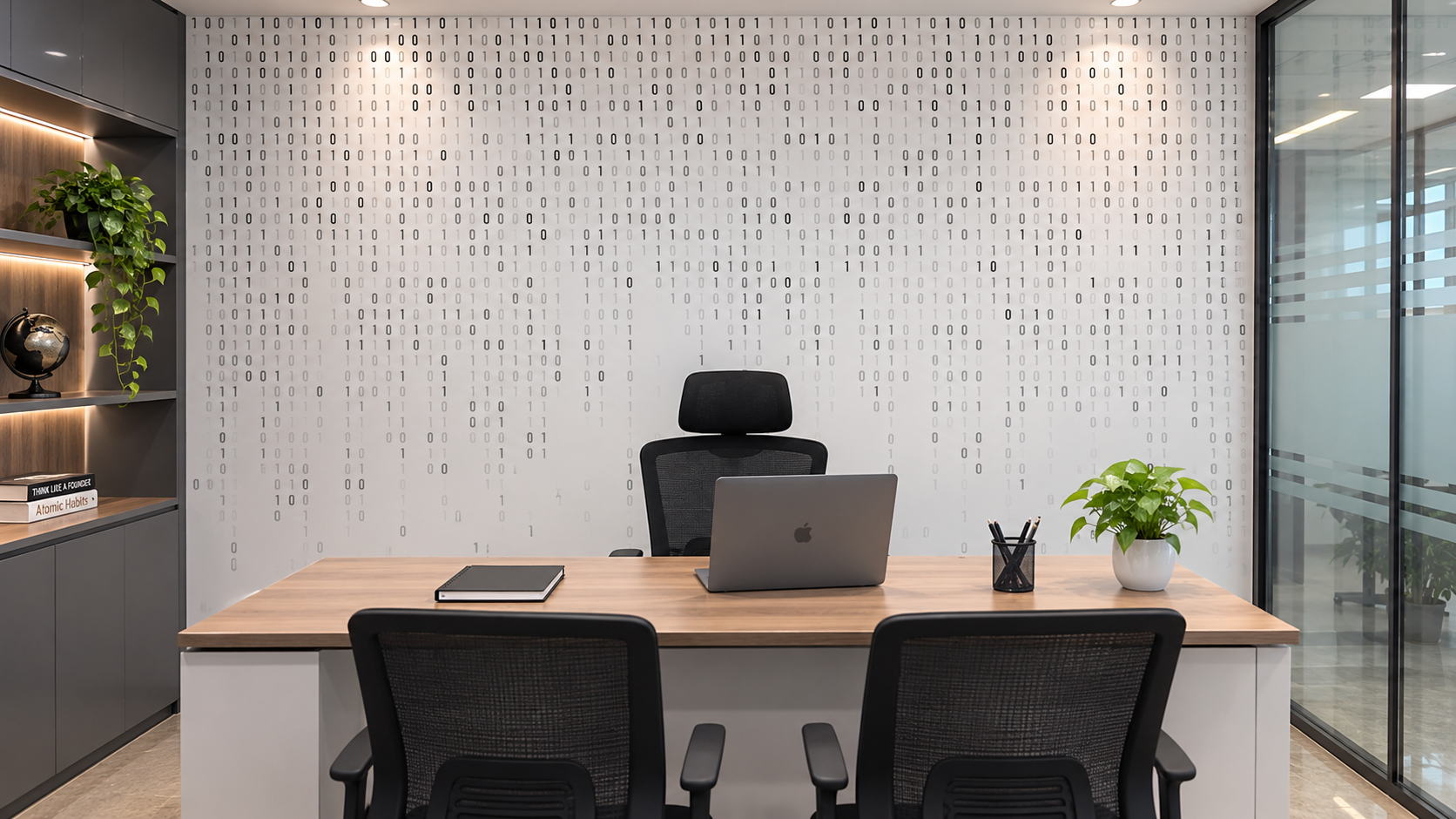 Abstract mural showing ones and zeros fading down a grid B395