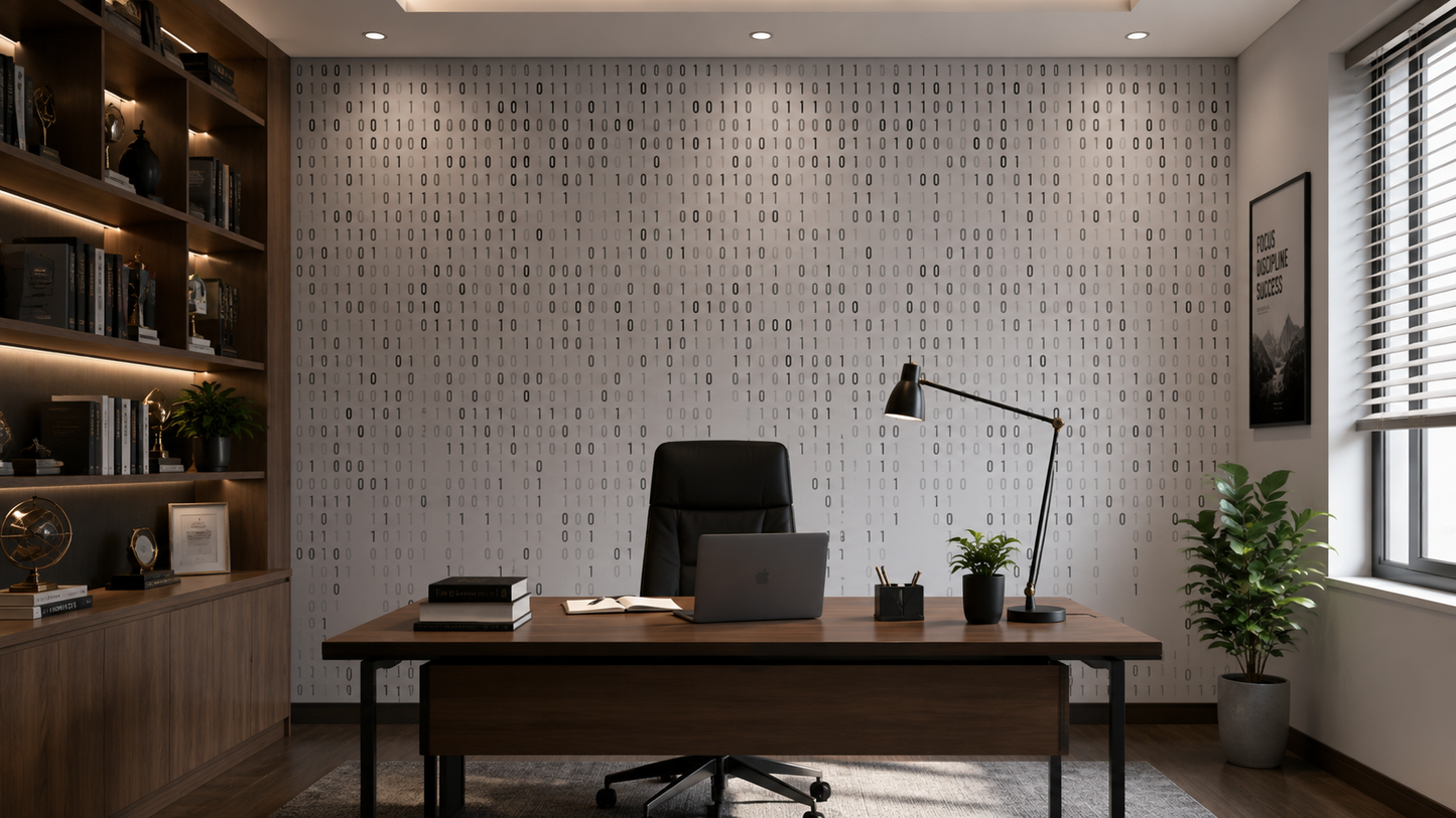 Digital data mural with charcoal digits in even columns B395