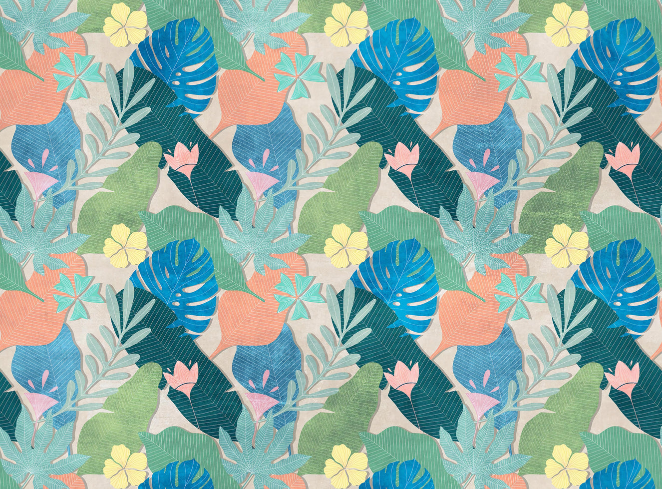 Multicolor Tropical Leaves Wallpaper