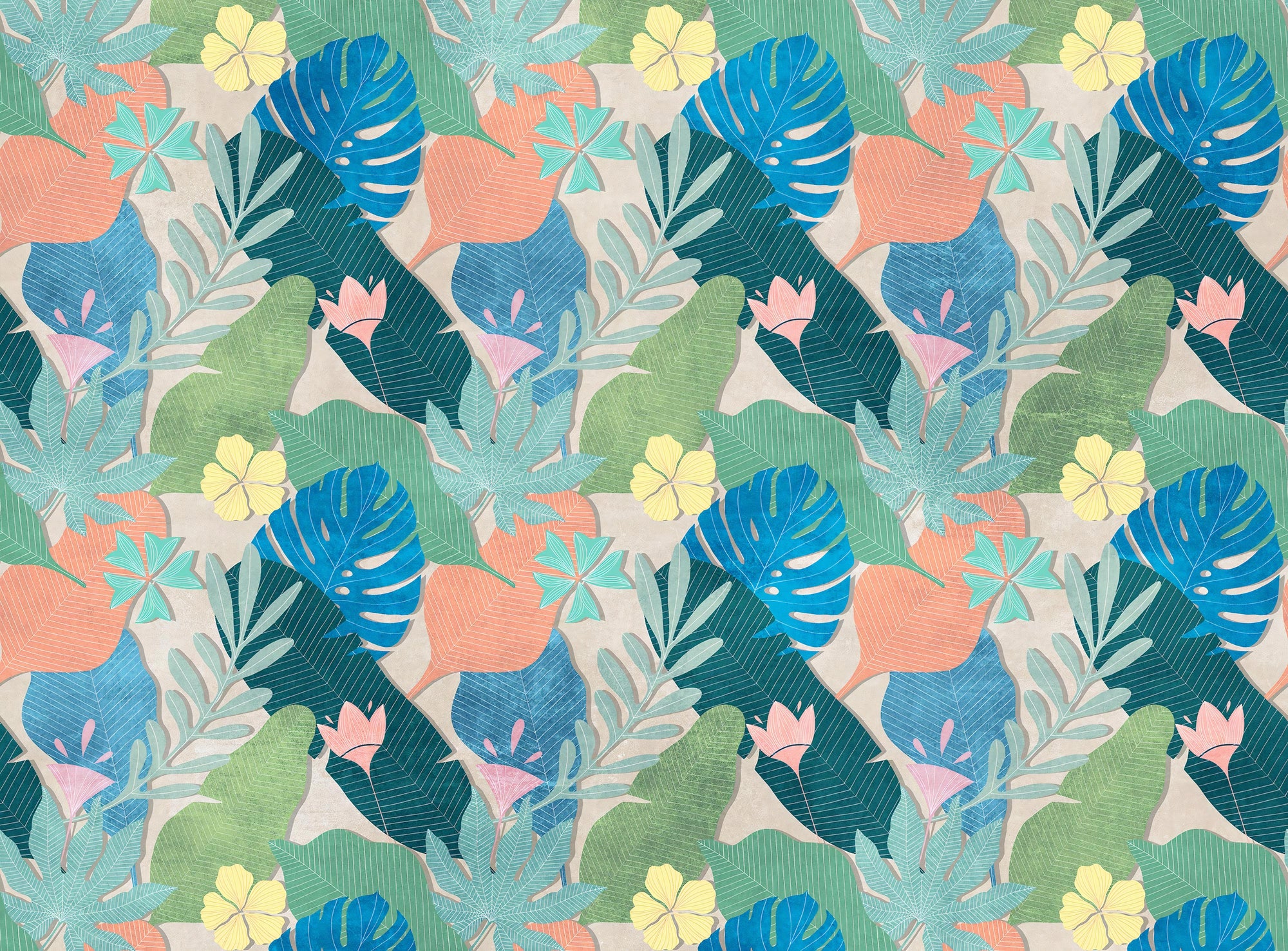 Multicolor Tropical Leaves Wallpaper