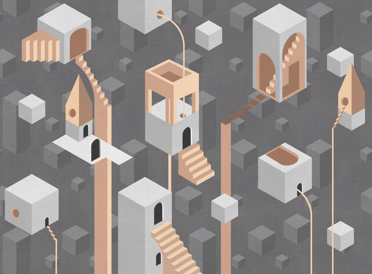 Modern Gray Geometric Architecture Wallpaper in your room — zoomed