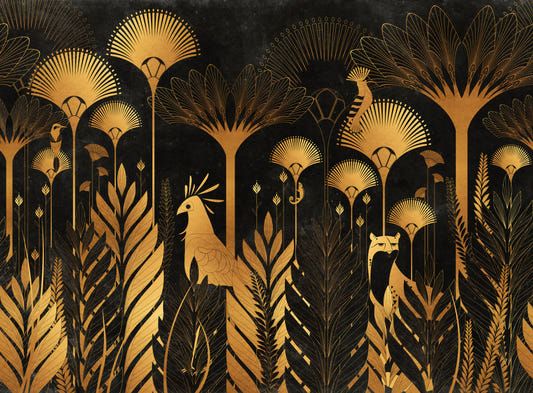 Golden Art Deco Tropical Wallpaper