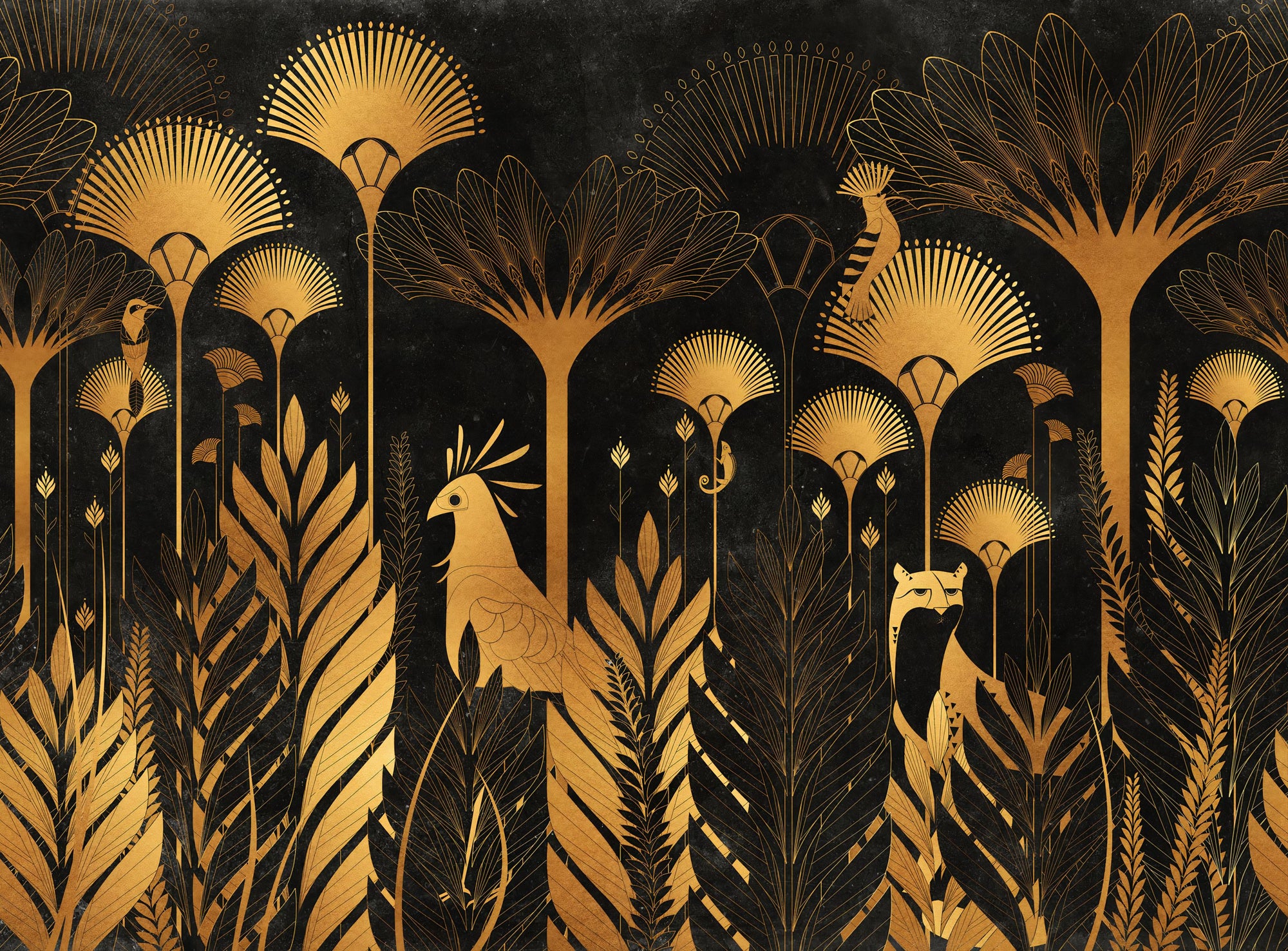 Golden Art Deco Tropical Wallpaper