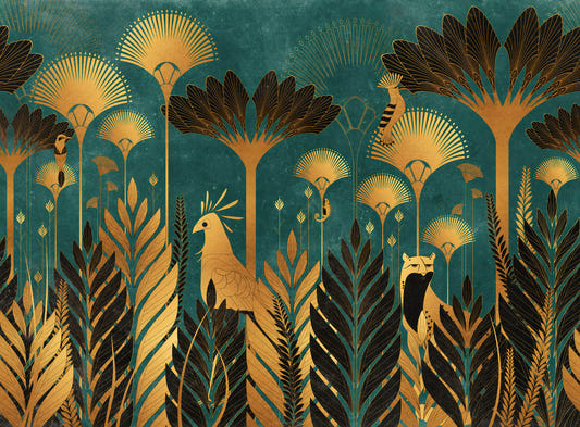 Green Art Deco Jungle Wallpaper