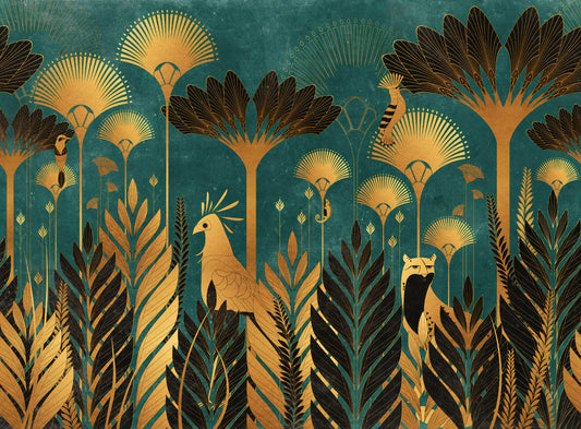 Green Art Deco Jungle Wallpaper
