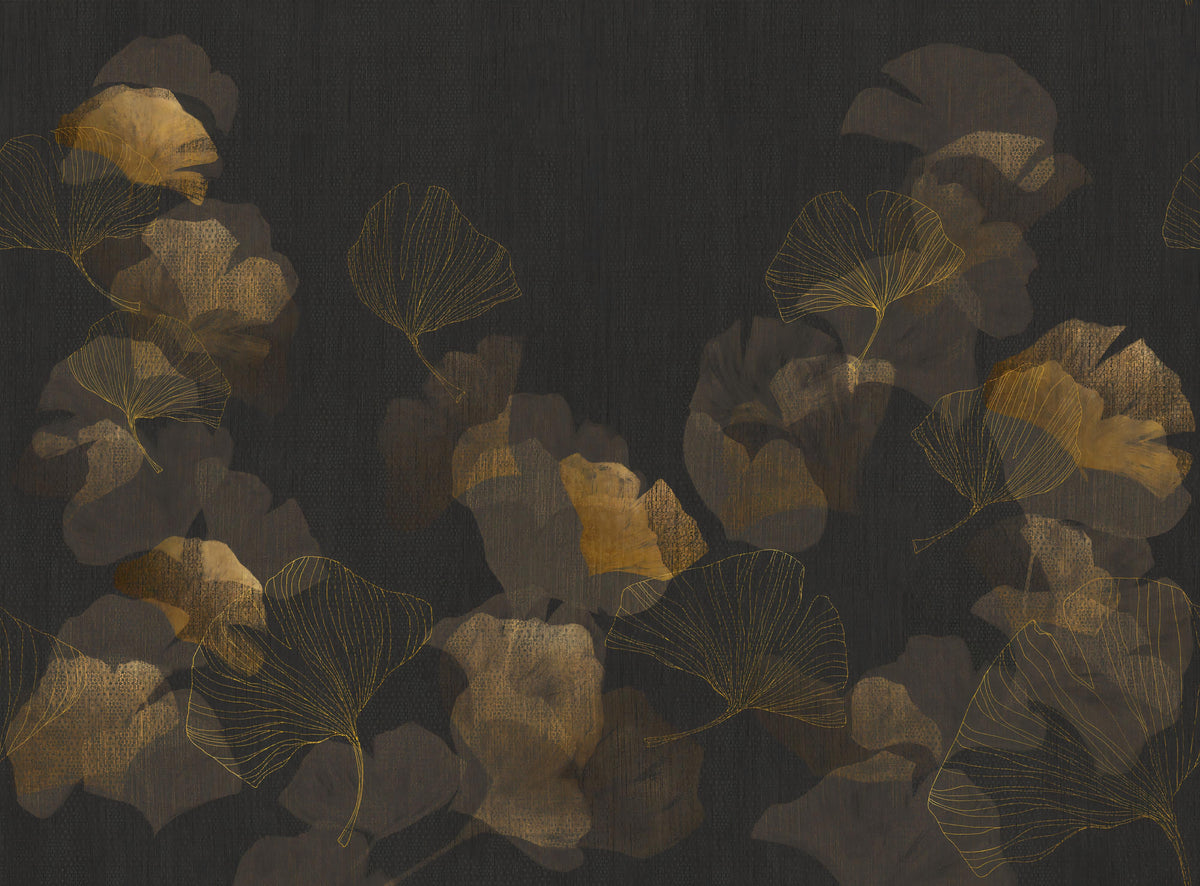 Ginkgo Noir Botanical Wallpaper Mural