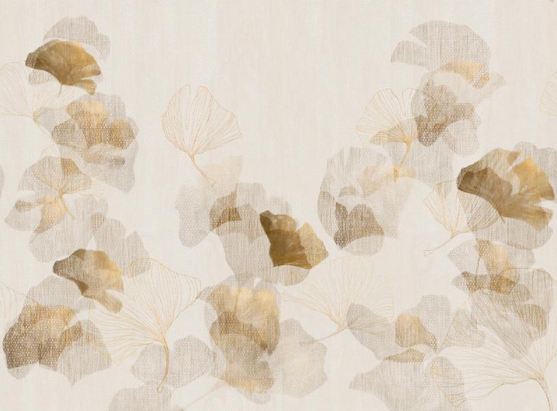 Soft Gold Ginkgo Wallpaper Mural in your room — zoomed