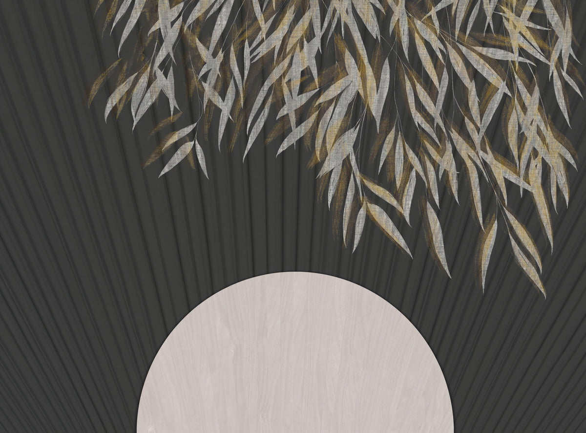 Yugen Black Botanical Fan Wallpaper in your room — zoomed