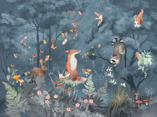 Midnight Blue Forest Wallpaper