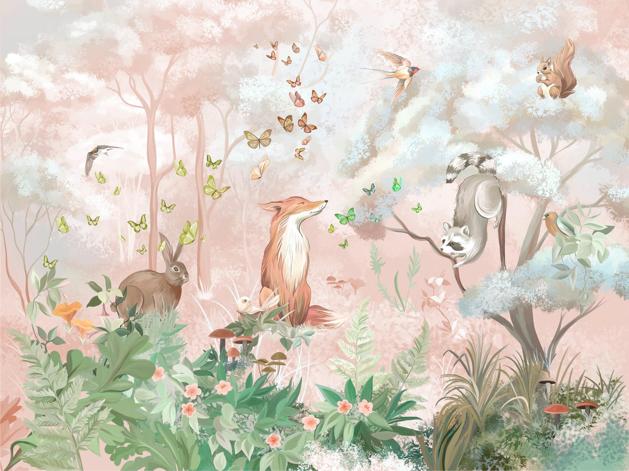 Fox and Rabbit Forest Wallpaper Mural