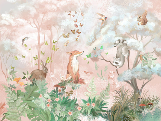Fox and Rabbit Forest Wallpaper Mural