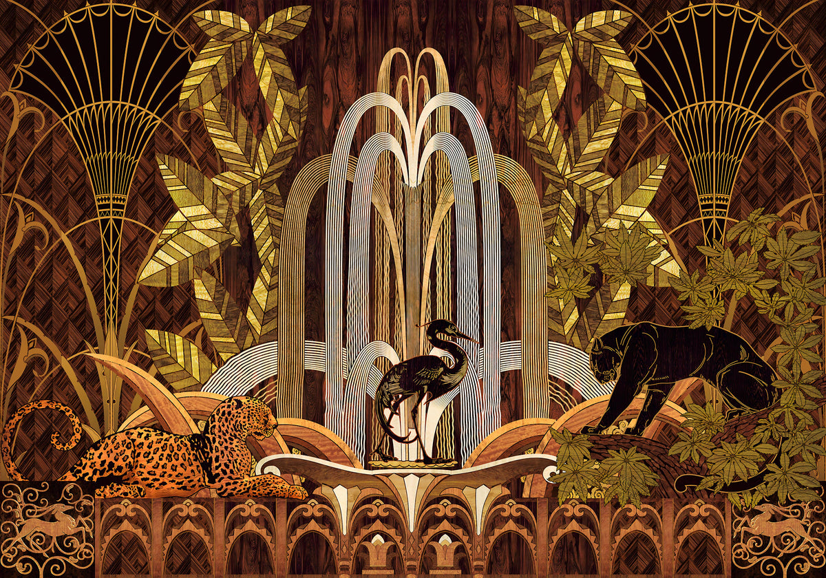 Golden Jungle Art Deco Mural in your room — zoomed