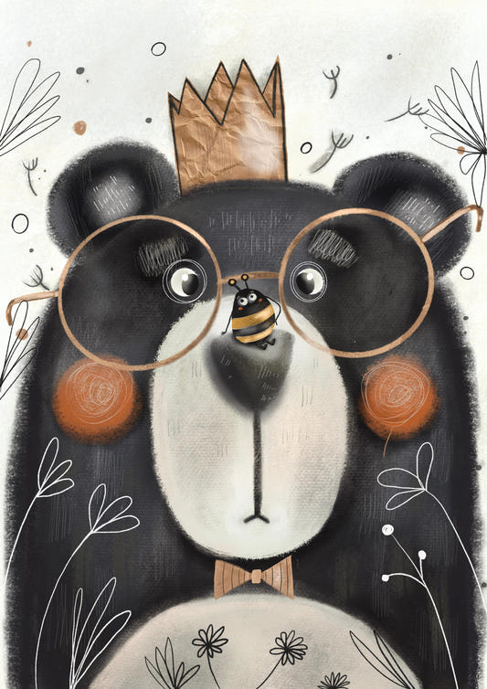 Playful Bear Crowned Art Wallpaper