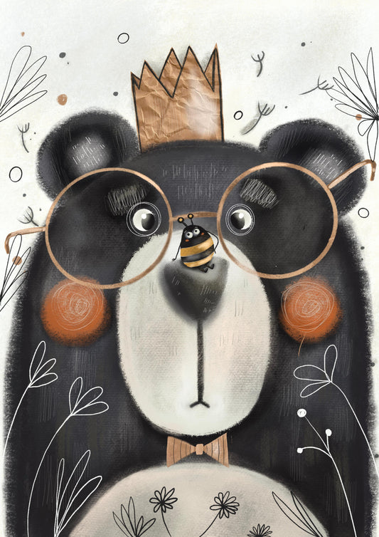 Playful Bear Crowned Art Wallpaper