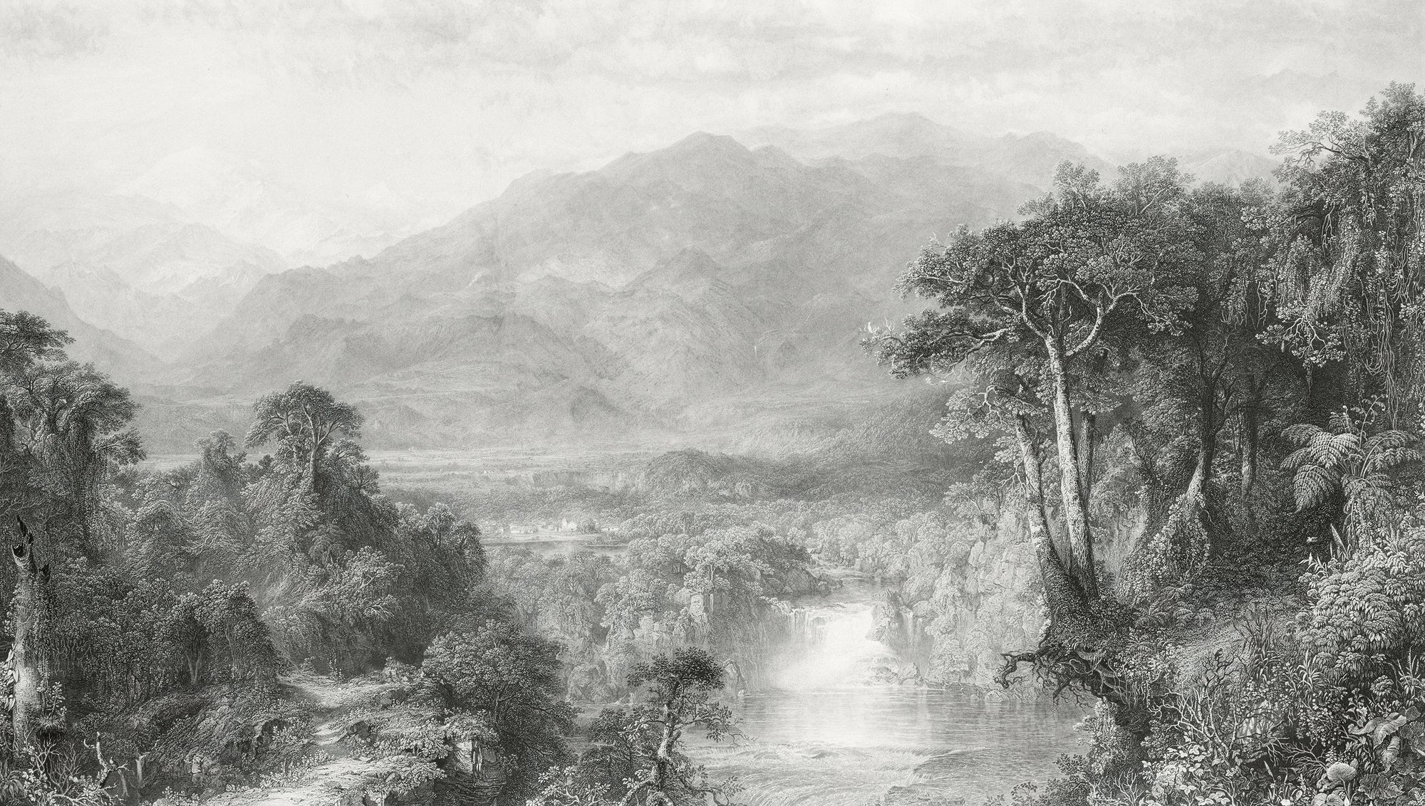 Vintage Mountain Landscape Wallpaper