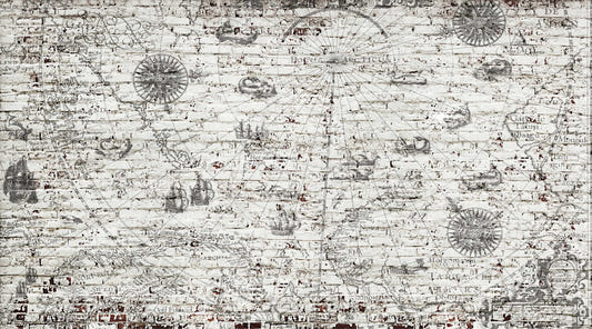 Vintage Nautical Map Brick Wallpaper