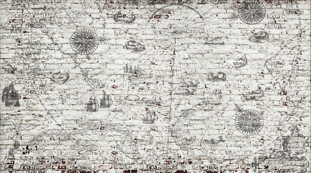 Vintage Nautical Map Brick Wallpaper