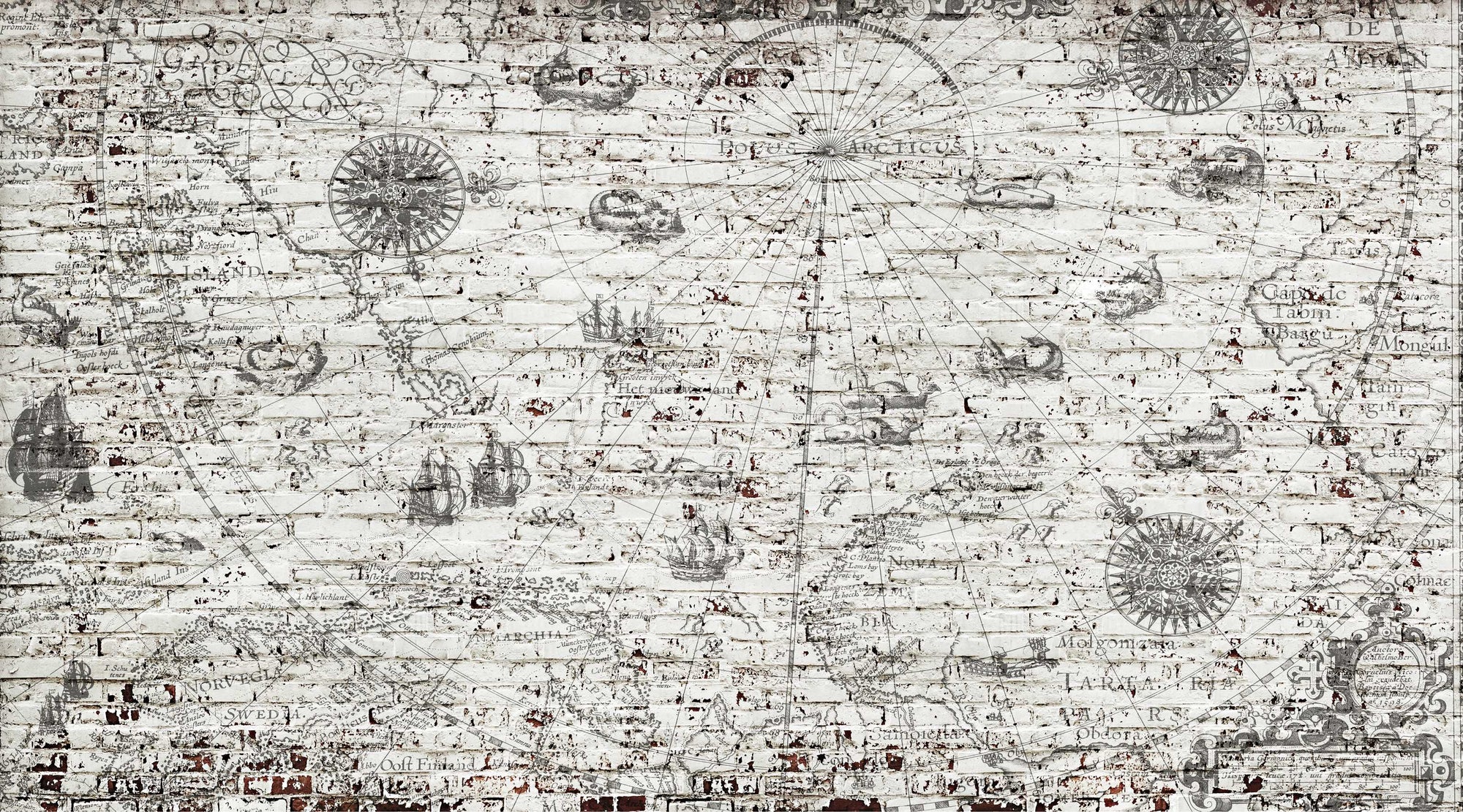 Vintage Nautical Map Brick Wallpaper