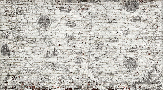 Vintage Nautical Map Brick Wallpaper