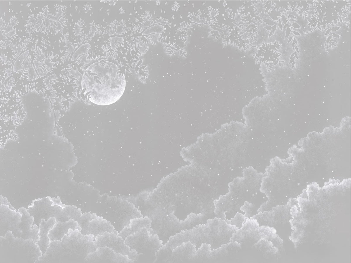 Moonlit Serenity Grey Wallpaper in your room — zoomed