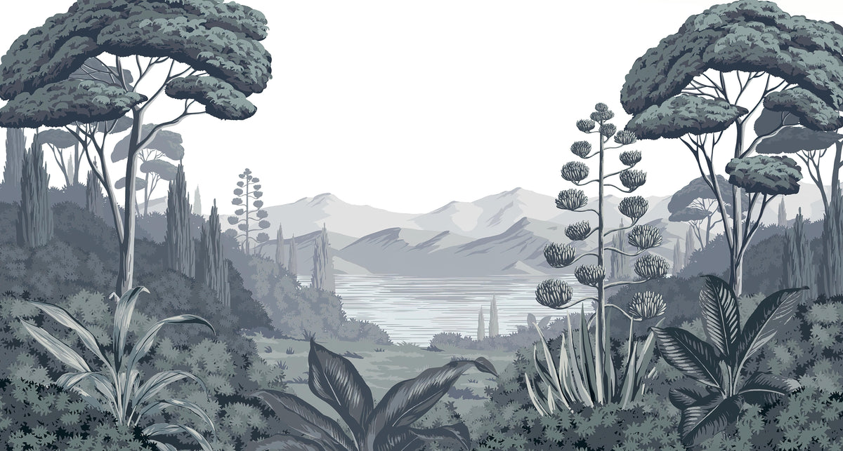 Monochrome Scenic Forest Wallpaper