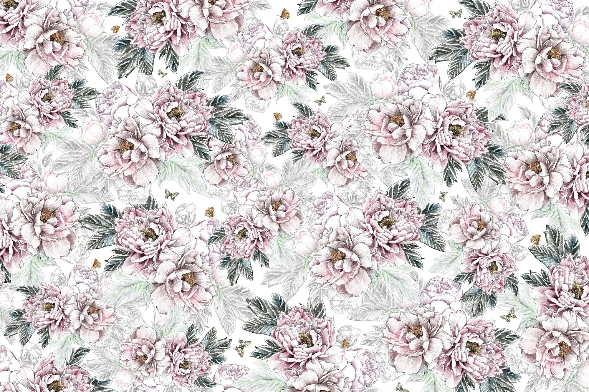 Romantic Vintage Peony Floral Wallpaper