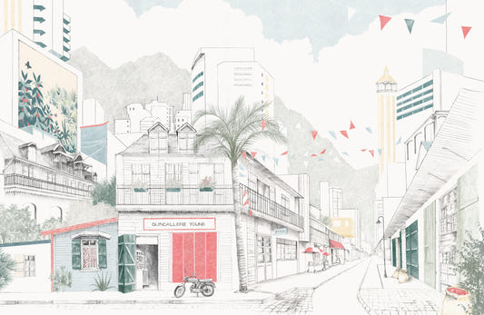 Hand-Sketched Urban Street Wallpaper