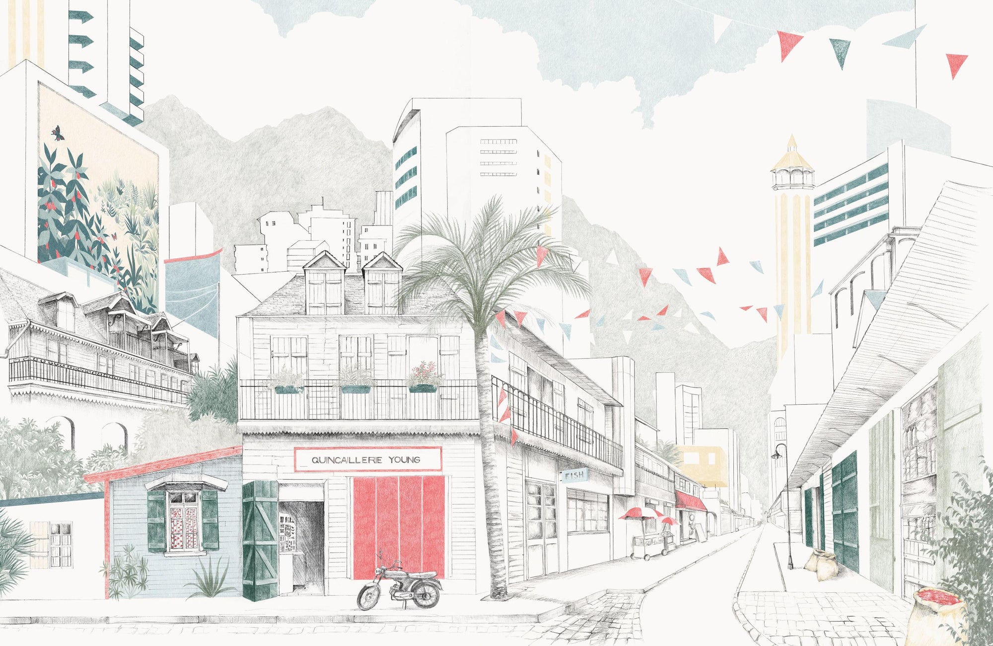 Hand-Sketched Urban Street Wallpaper