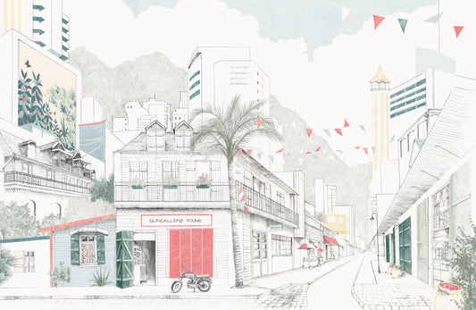 Hand-Sketched Urban Street Wallpaper