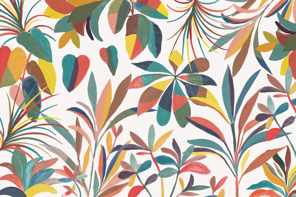 Colorful Tropical Botanical Wallpaper in your room — zoomed