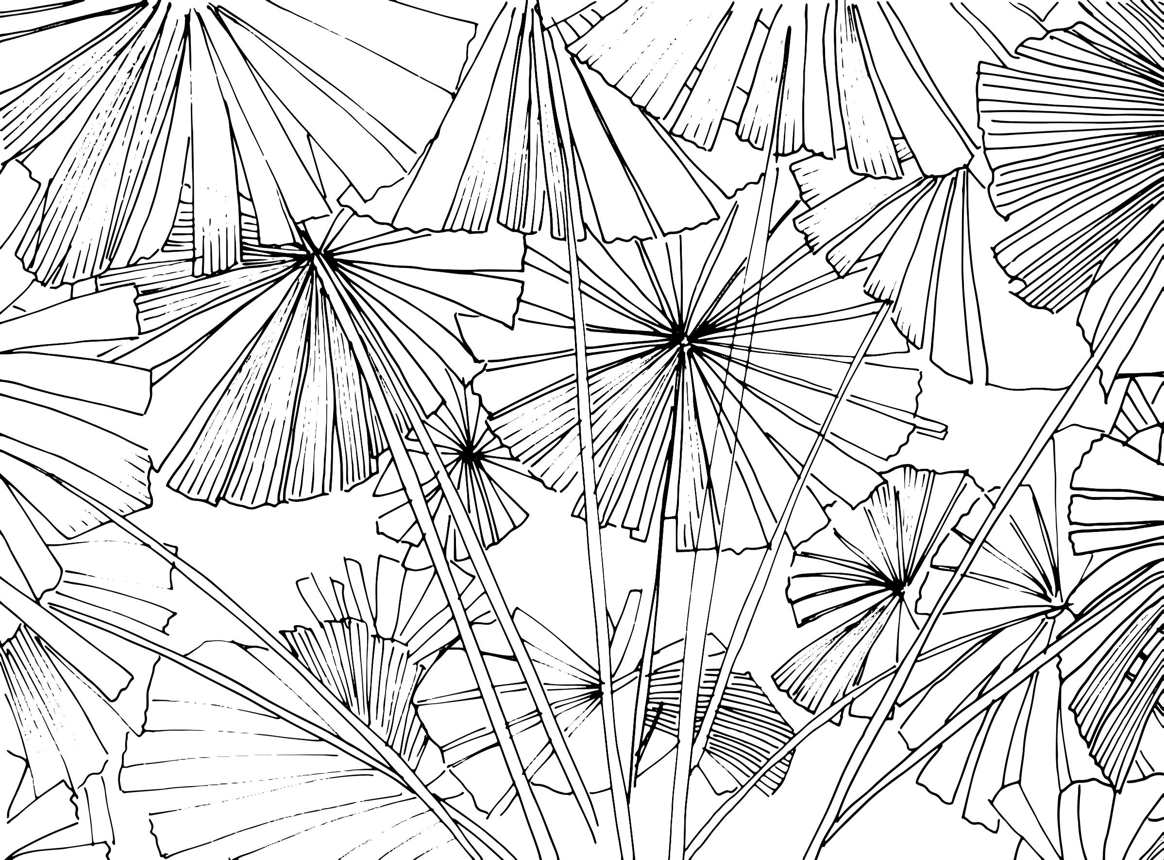 Hand-Drawn Palm Leaves Mural in your room — zoomed
