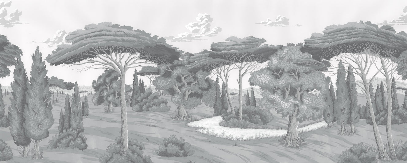 Monochrome Forest Landscape Mural