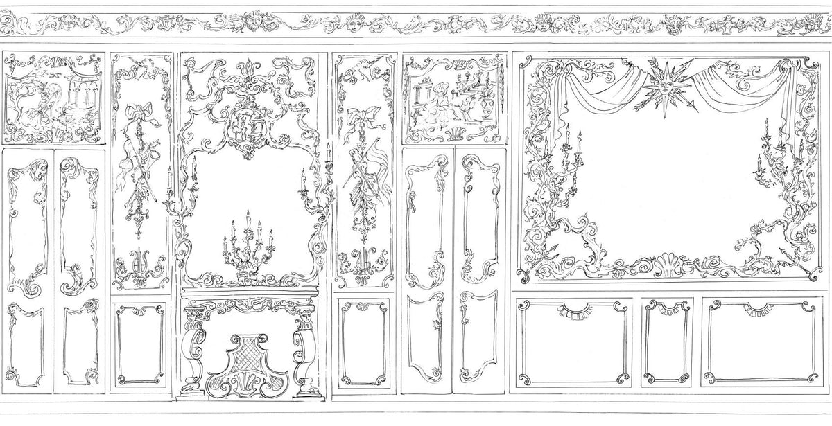 Classic Rococo Architectural Wallpaper in your room — zoomed
