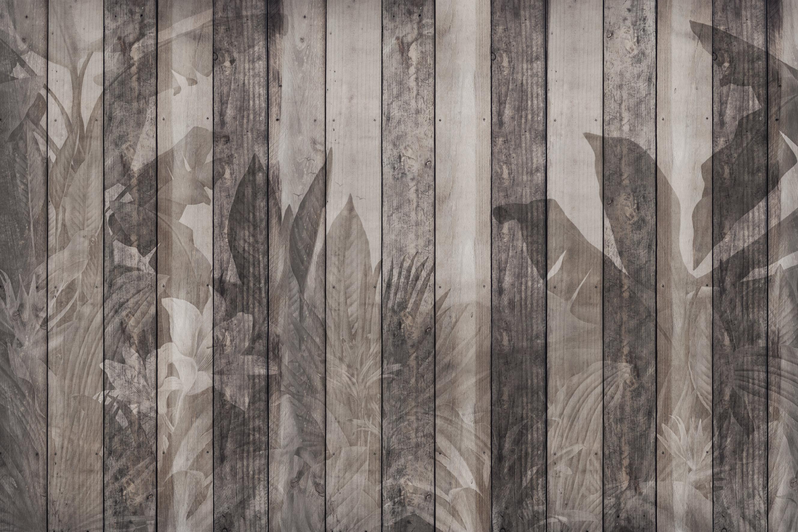 Timber Botanical Wall Mural in your room — zoomed