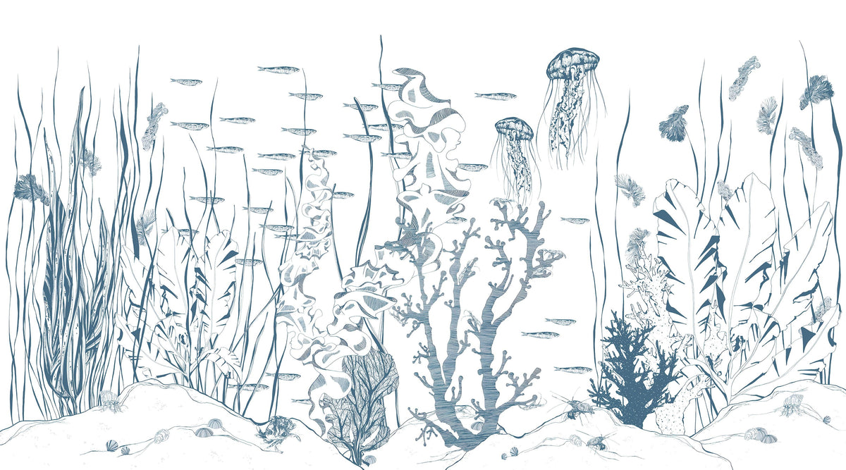 Underwater Botanical Sketch Wallpaper in your room — zoomed