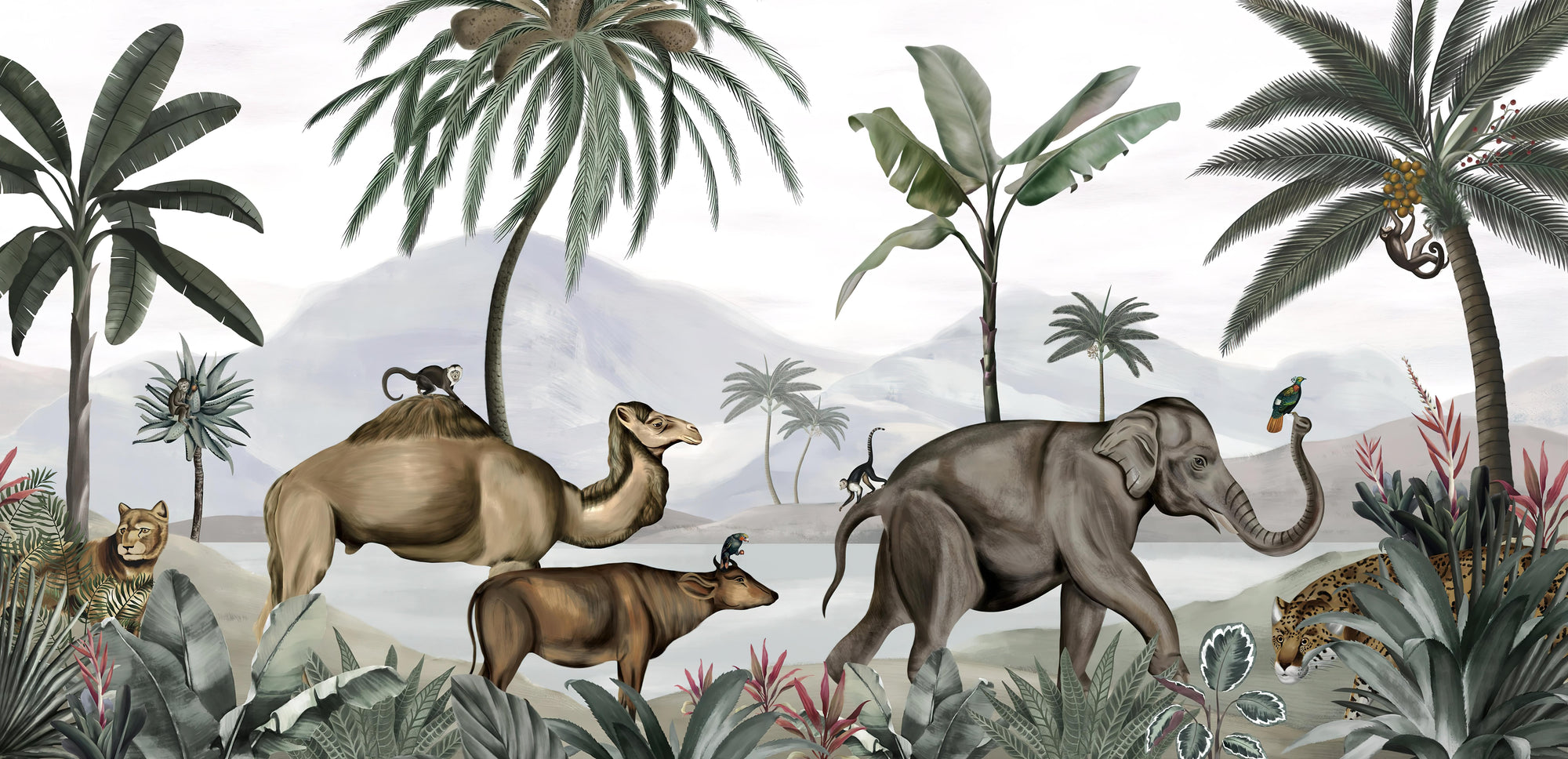 Tropical Safari Wildlife Mural