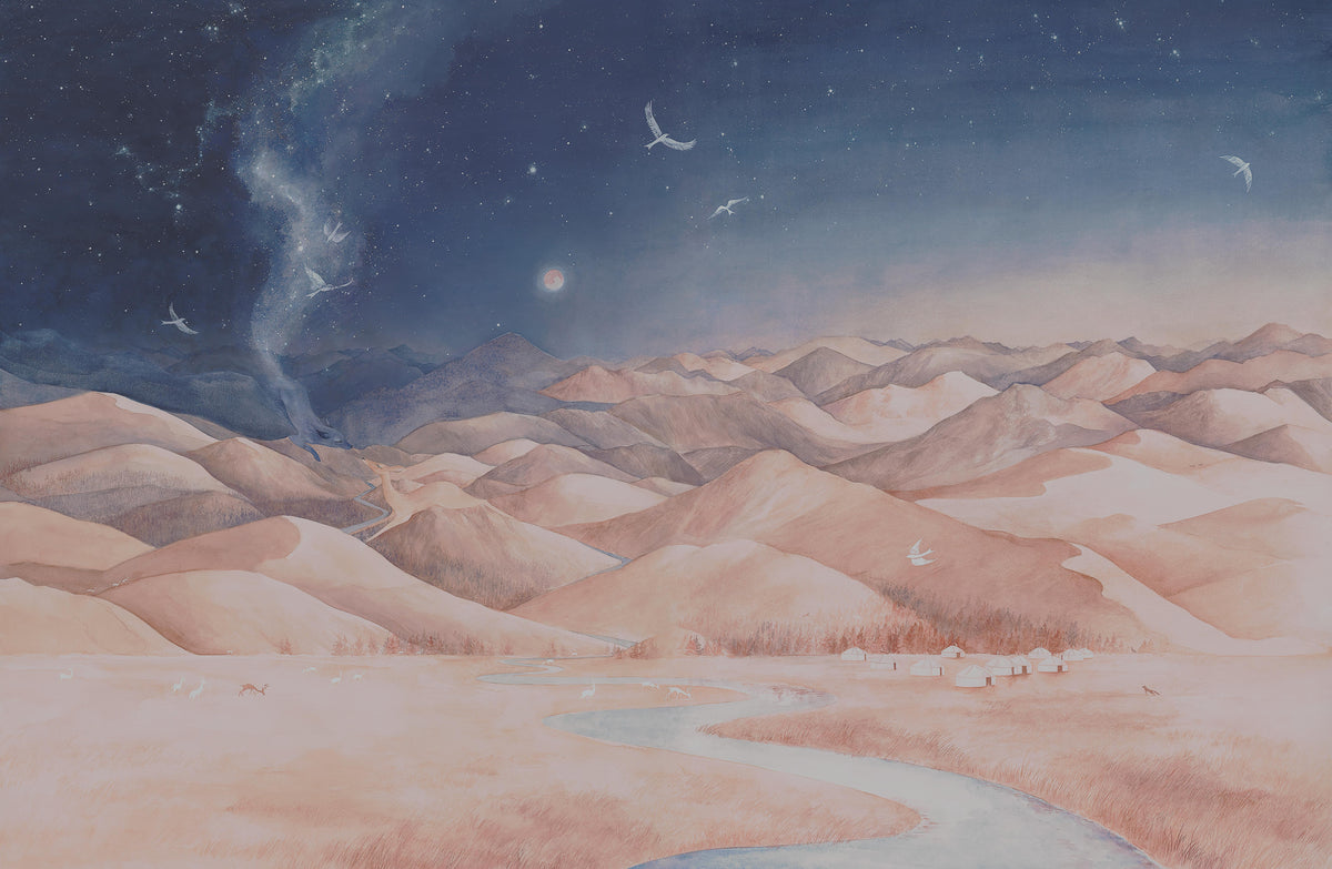 Dreamy Night Sky Mountain Wallpaper in your room — zoomed
